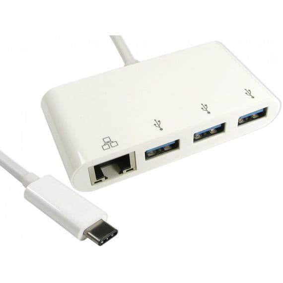 3 Port USB 3.0 Hub With RJ45 Network Connectivity - USB C to USB A / RJ45 | Cables 4 ALL