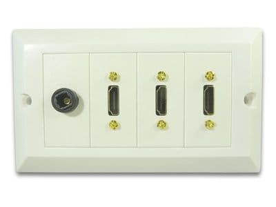 3 Way HDMI Wall Plate With 1x Digital Optical Audio Socket - Easy Connect