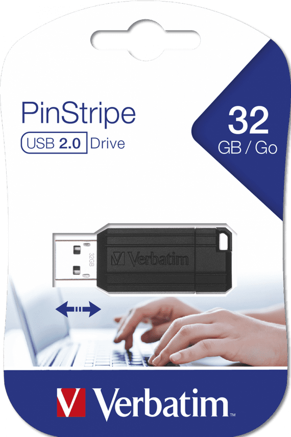 32GB USB 2.0 Flash Drive  - Verbatim Pinstripe Black | Cables 4 ALL