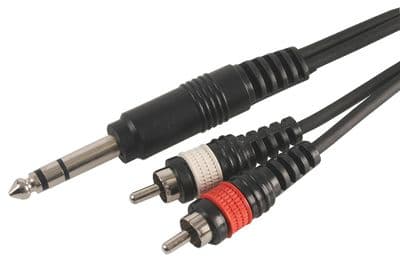 3m 6.35mm Stereo Jack Plug to 2x RCA Phono Plugs Audio Cable