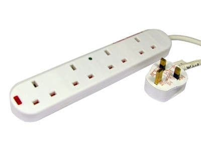 4 Way UK Mains Extension Strip - With Surge Protection and 5 Metre Cable