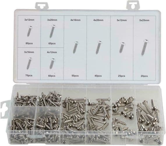 400 Stainless Steel Self Tapping Pozi Screw Set - Pan Head 3, 4, 5mm  | Cables 4 ALL