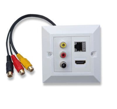 4k HDMI / RCA / Ethernet CAT6  AV Wall Plate - Quick Connect