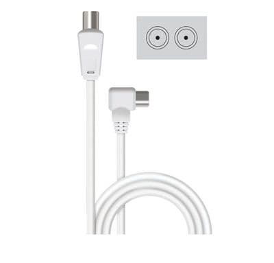 4m White TV Aerial Cable - Male to Male Angled 90 degree