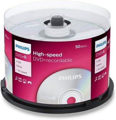 50 Philips DVD+R - Blank DVD Discs 16x 4.7GB