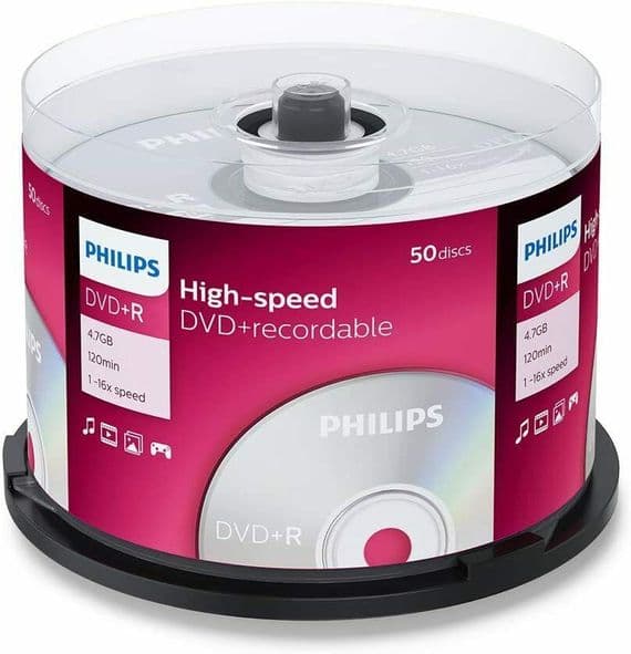 50 Philips DVD+R  Discs - 50 Blank Recordable DVD Discs 16x 4.7GB Spindle | Cables 4 ALL