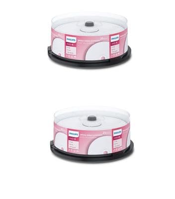 50 Philips DVD-R Inkjet Printable DVD - 25 Spindle x2 Blank Recordable DVD Discs