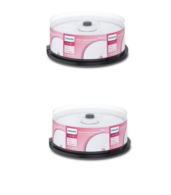 50 pack Philips DVD-R Inkjet Printable DVD Discs - Blank Recordable DVD Discs | Cables4all