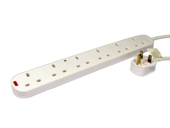 6 Way UK Mains Extension Strip - With Surge Protection and 5 Metre Cable | Cables4all