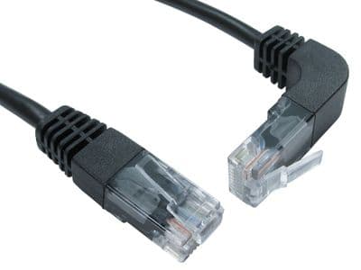 Black CAT5e Ethernet Network Cable - RJ45 Plugs Straight to Angled