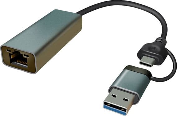Dual USB 3.0 to LAN / Ethernet Network Adaptor  -  USB C and USB A |  Cables 4 ALL