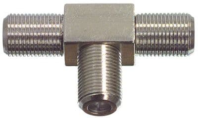 F Type Satellite T Shaped Adapter - 1x Female F Socket to 2x Female F Socket