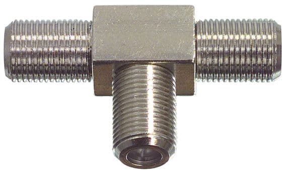 F Type Satellite T Shaped Adapter - 1x Female F Socket to 2x Female F Socket | Cables4all