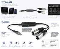 Ground Loop Isolator 3.5mm Stereo Jack to 2 x Male XLR Plugs | 1.5m
