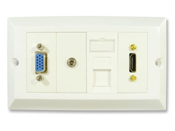 HDMI and Computer Wall Plate - HDMI VGA 3.5mm Jack and CAT5e Faceplate - Easy Connect | Cables4all