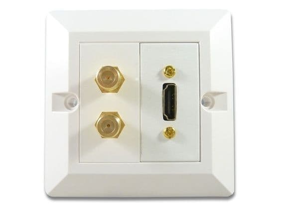 HDMI and F Connector Wall Plate - Satellite and TV Aerial F Socket Faceplate | Cables4all