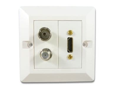 HDMI and TV Aerial - F Type Satellite Wall Plate - Quick Connect (4k Compatible)