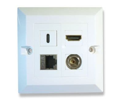 HDMI  USB Ethernet TV  Wall Plate - USB Type C / USB 3.0  (4k Compatible) / CAT6 / TV