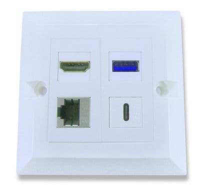 HDMI  USB Ethernet Wall Plate - USB Type C / USB 3.0  (4k Compatible) / CAT6