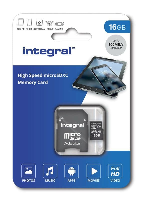 Integral 16GB Micro SDHC Card  - Memory Card With MicroSD Adapter | Cables 4 ALL