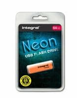Integral NEON 64GB USB 2.0 Flash Drive  - Orange | Cables 4 ALL