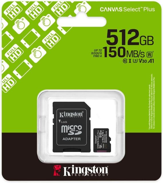 Kingston Canvas Select Plus Gen3 512GB microSDXC A1 U3 V30 SD Card