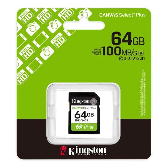 Kingston 64GB SD Card  - 64GB SDXC Canvas Select Plus | Cables 4 ALL