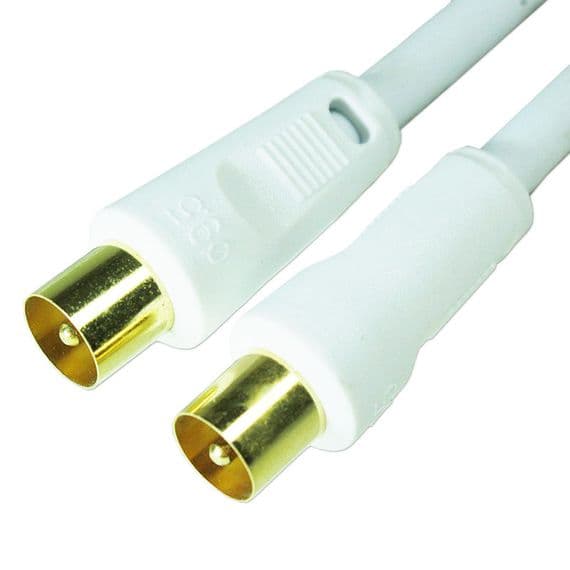 Long White 10m Male TV Aerial Lead - Gold Plated | Cables4all