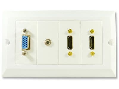 Multi AV Wall Plate - Twin HDMI VGA and 3.5mm Jack Faceplate - Easy Connect