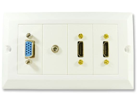Multi AV Wall Plate - Twin HDMI VGA and 3.5mm Jack Faceplate - Easy Connect | Cables4all