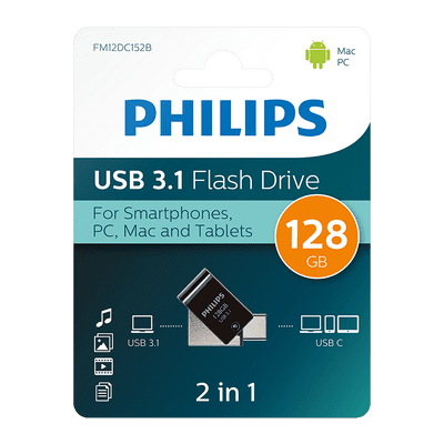 Philips 128GB USB 3.0 Flash Drive - USB C and A Dual Flash Drive