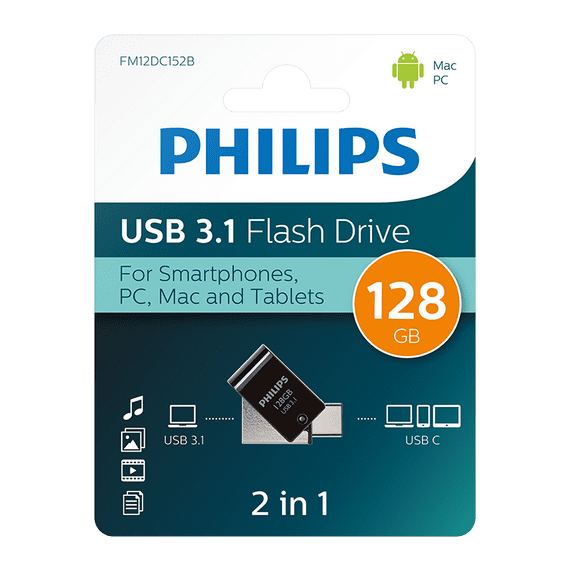 Philips 128GB USB 3.0 Flash Drive - USB C and A Dual Flash Drive | Cables 4 ALL