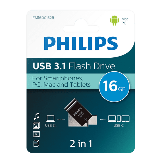 Philips 16GB USB 3.0 Flash Drive - USB C and A Dual Flash Drive | Cables 4 ALL