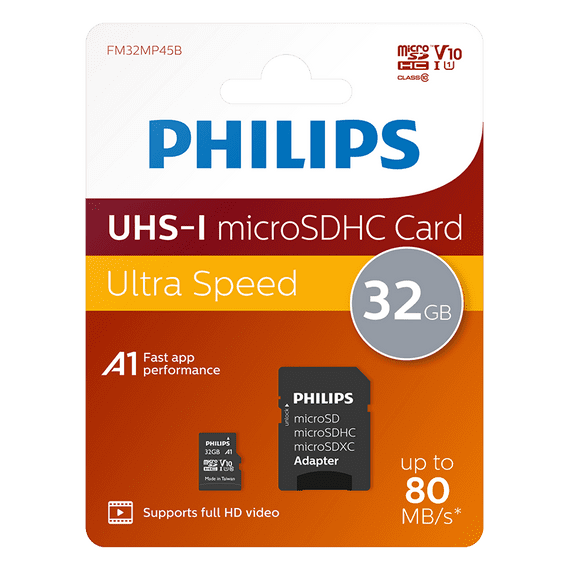 Philips 32GB Micro SDHC Card 32GB Memory Card With SD Adapter | Cables 4 ALL