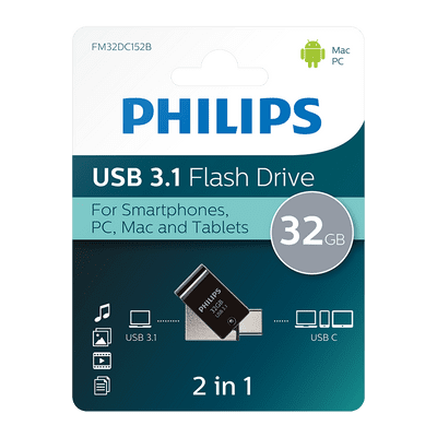 Philips 32GB USB 3.0 Flash Drive - USB C and A Dual Flash Drive
