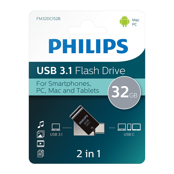 Philips 32GB USB 3.0 Flash Drive - USB C and A Dual Flash Drive | Cables 4 ALL