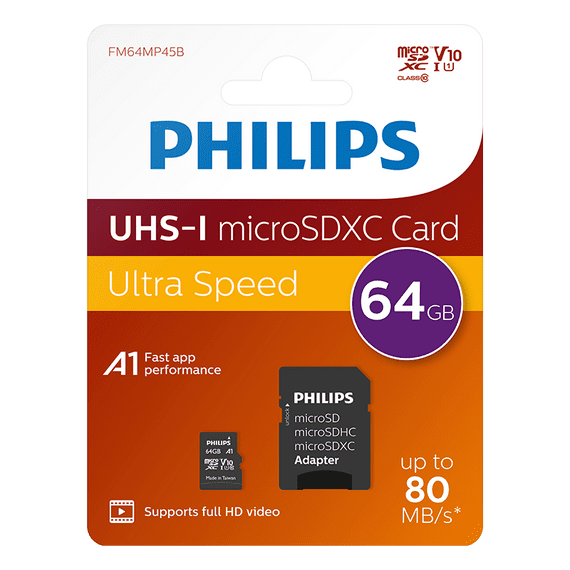 Philips 64GB Micro SDXC Card 64GB Memory Card With SD Adapter | Cables 4 ALL