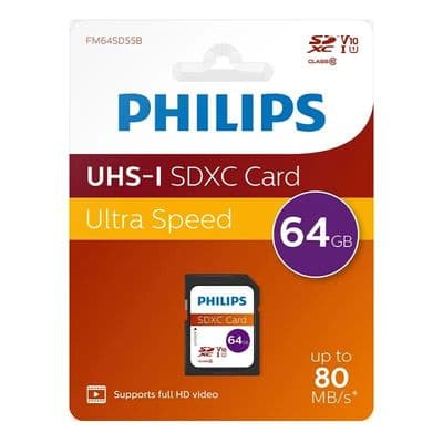 Philips 64GB SDXC UHS-I Memory Card – Class 10 Full HD (PHSD64GUHSIU1)