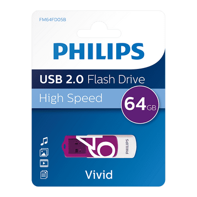 Philips 64GB USB 2.0 Flash Drive - Purple