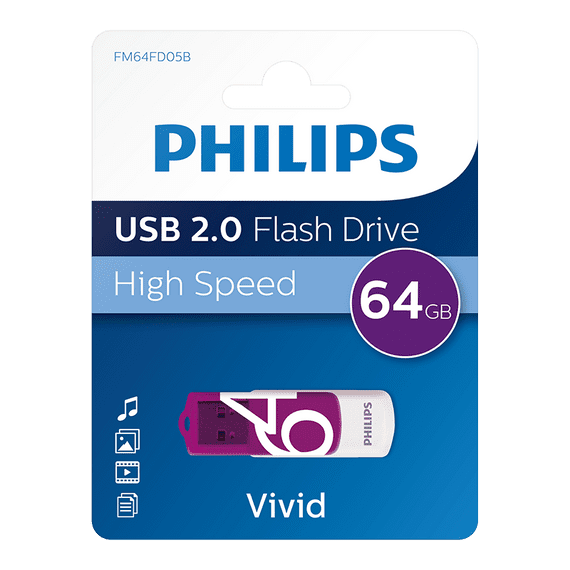 Philips 64GB USB 2.0 Flash Drive - Purple Vivid Edition  | Cables 4 ALL