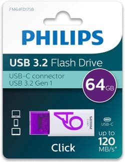 Philips 64GB USB-C Flash Drive Purple | USB 3.2 Gen 1 | Cables 4 ALL