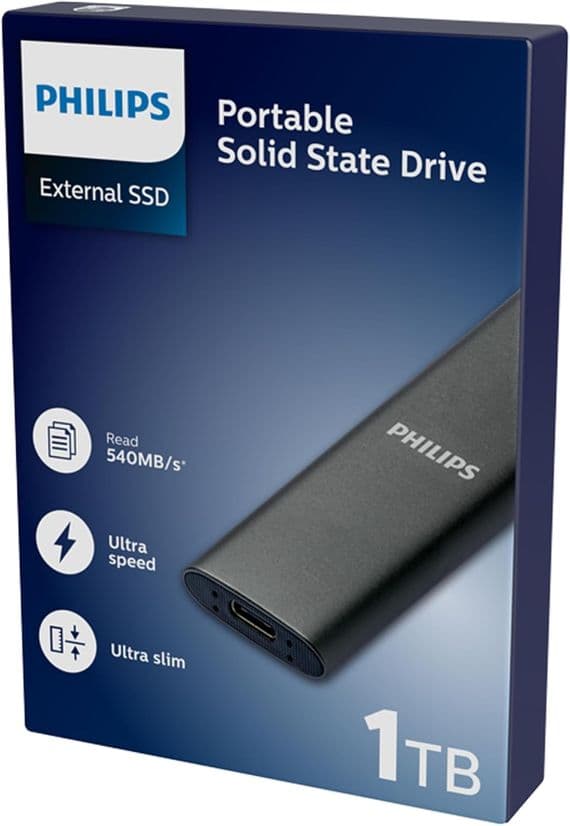 Philips 1TB External SSD Portable Hard Drive – Ultra Slim USB-C External Solid State Drive | Cables 4 ALL