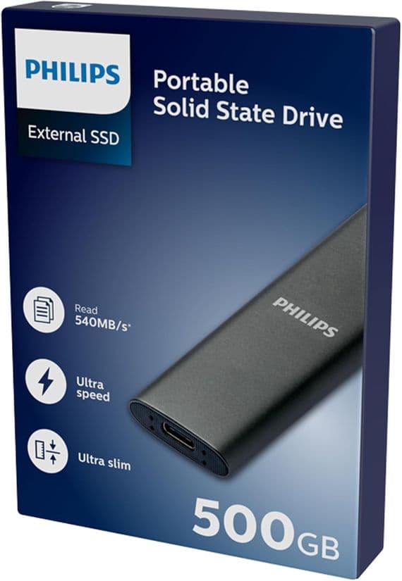 Philips External 500GB SSD Portable USB C Hard Drive | Cables 4 ALL