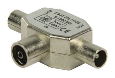 TV Aerial Coaxial Cable Splitter - 1 Female to 2x Male
