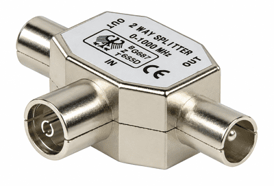 TV Aerial Coaxial Cable Splitter - 1 Female to 2x Male
