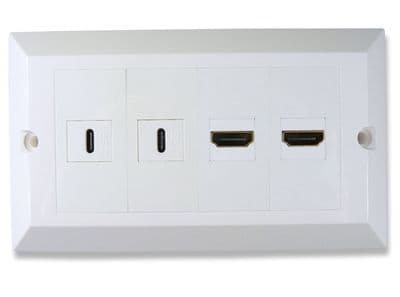 Twin 4k HDMI and Twin USB C Wall Plate - USB Type C / USB 3.2