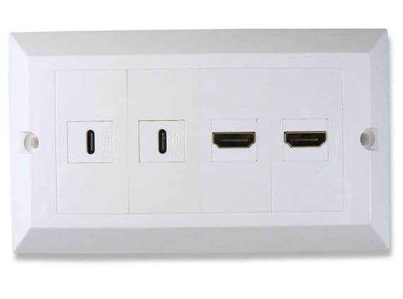 Twin 4k HDMI and Twin USB C Wall Plate - USB Type C / USB 3.2 | Cables 4 ALL