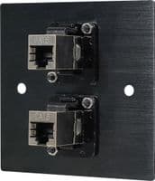 Black Dual Cat6 Ethernet Wall Plate – Metal, Plug and Play Network Port
