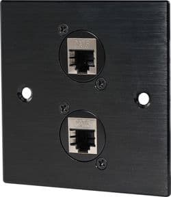 Black Dual Cat6 Ethernet Wall Plate – Metal, Plug and Play Network Port