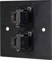 Twin HDMI Wall Plate – Black Metal, 1-Gang, Plug & Play | HDMI Sockets Front & Back